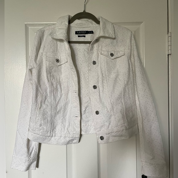 Lauren Ralph Lauren NWT white denim cropped jacket women’s size M - Picture 1 of 5